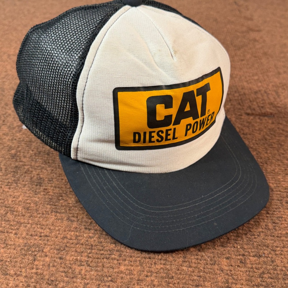 Vintage CAT Diesel Power Trucker Hat Black White Mesh Snapback Caterpillar Cap